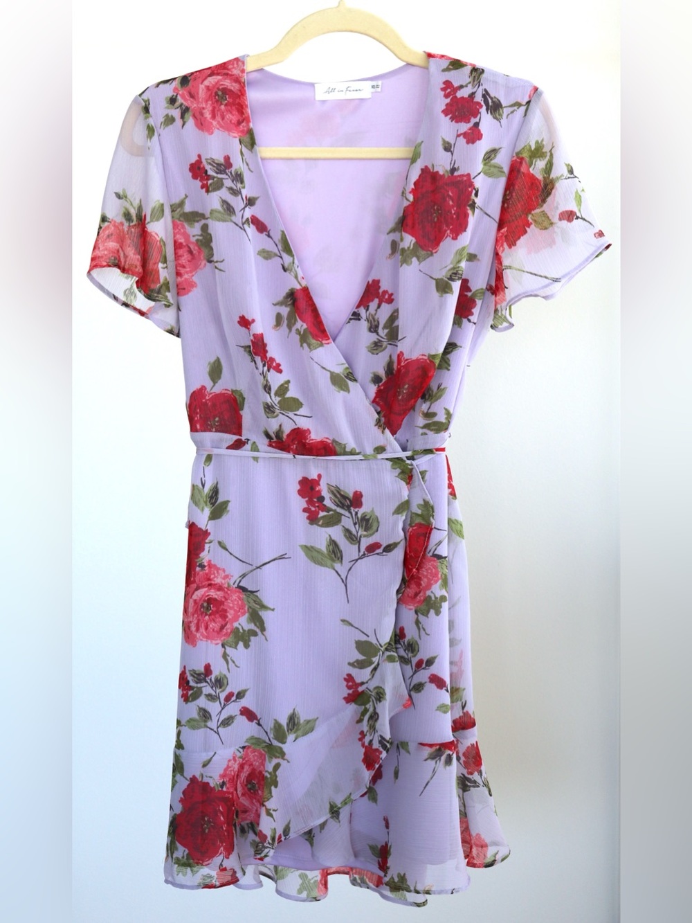 All In Favor Purple Floral Mini Wrap Dress Women’s Size XS